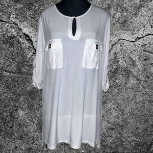 Ellen Tracy comfortable stretchy business casual gold metal details tunic
